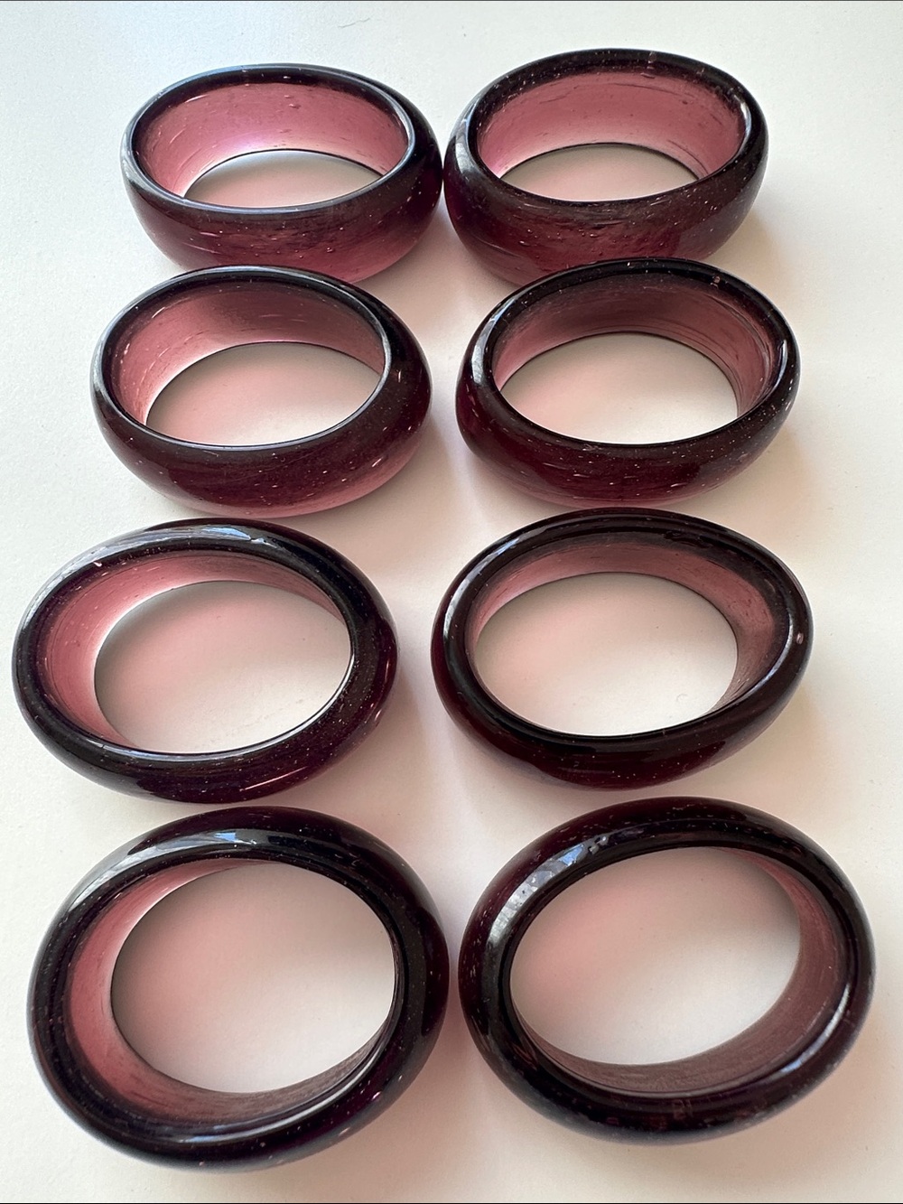 Plum Glass Oval Plum Napkin Ring Set of 8 — Decorative Table Accent